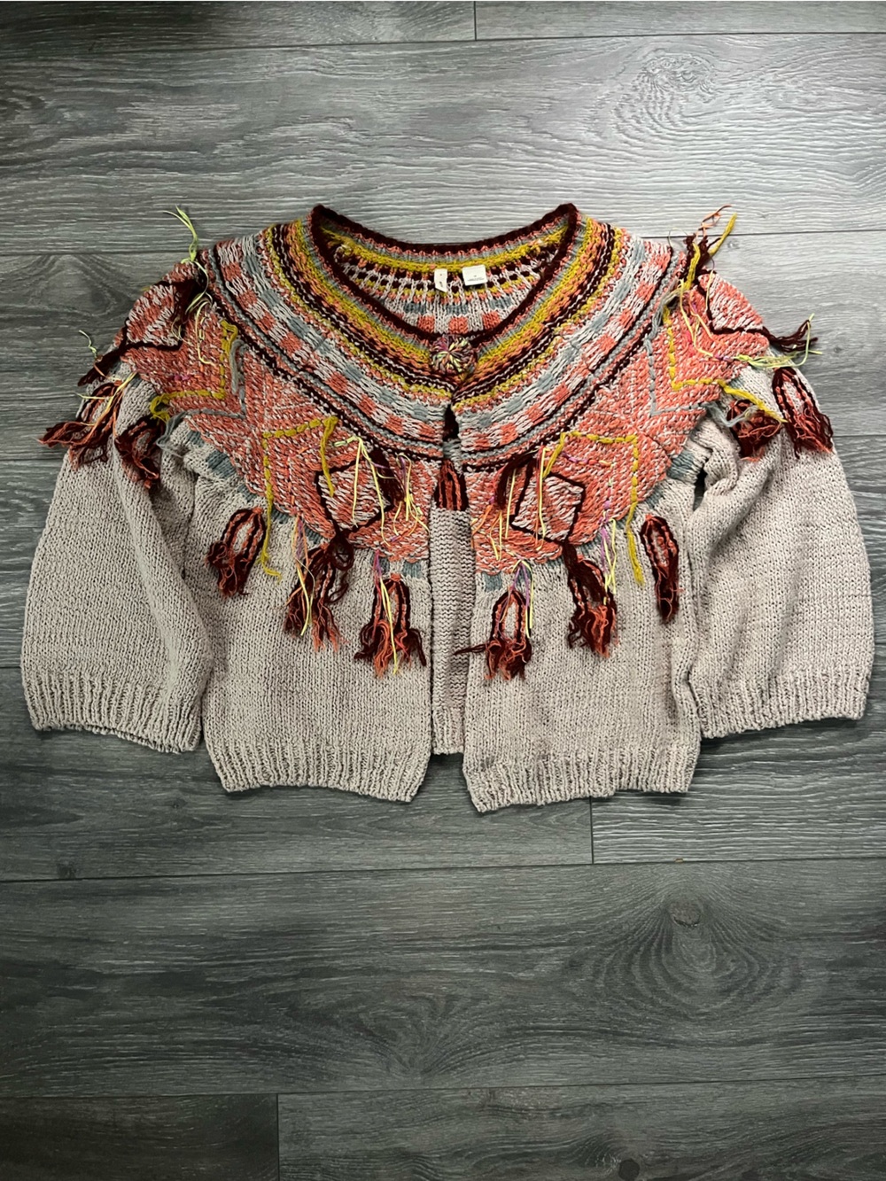 Moth Anthropologie Guajava Tan Salmon Button Cardigan Cropped Knit Open M Boho